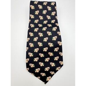 Marco Polo Italian Style Navy Blue Silk Tie Whimsical Pig Animal Print Pattern